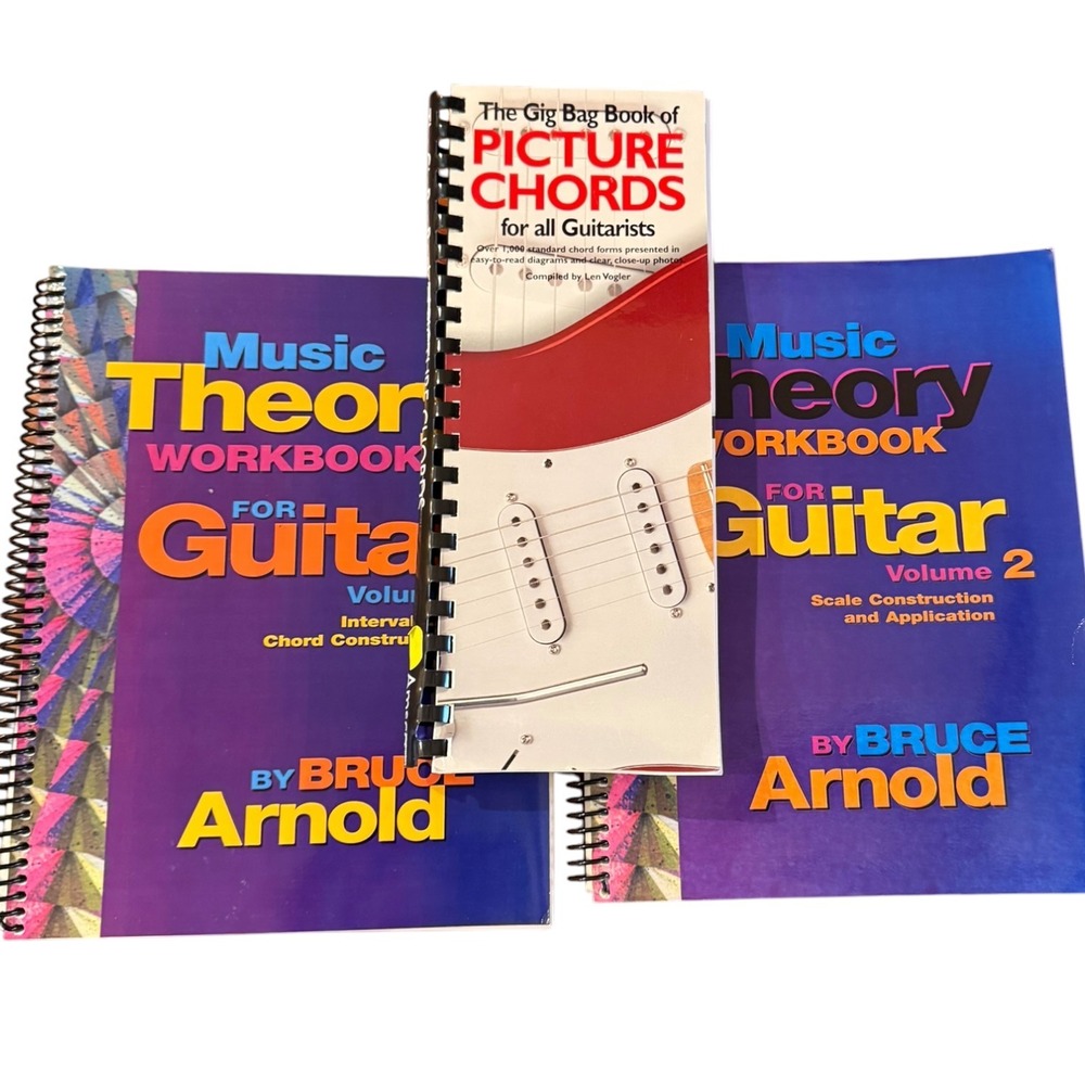 Bruce Arnold Music Theory Workbook for Guitar Vol 1 2 & Picture Chords Book Lot